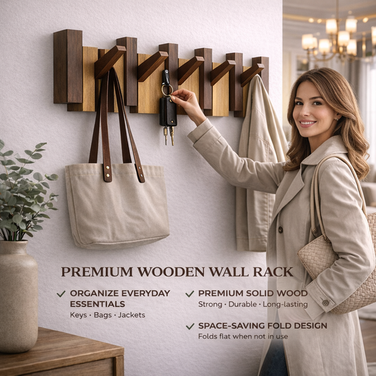 Designer Solid Wood Foldable Wall Hooks – Premium Organizer for Everyday